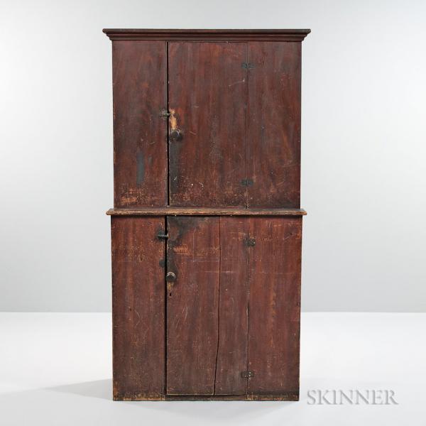 Red Grain-painted Pine Step-back Cupboard