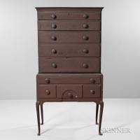 Red-painted Fan-carved Maple High Chest of Drawers