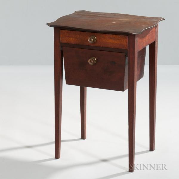Mahogany and Mahogany and Bird's-eye Maple Veneer Sewing Stand