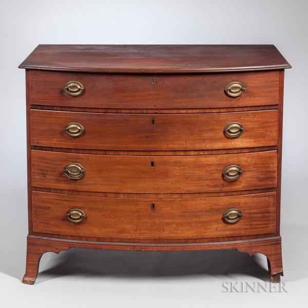 Mahogany and Mahogany Veneer Inlaid Bow-front Chest of Drawers