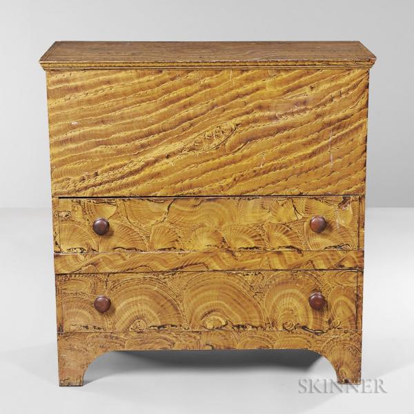 Putty-painted Pine Blanket Chest over Two Drawers