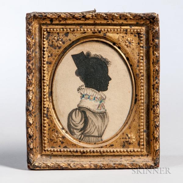 Hollow-cut and Watercolor Silhouette of Susan Stoner Famons