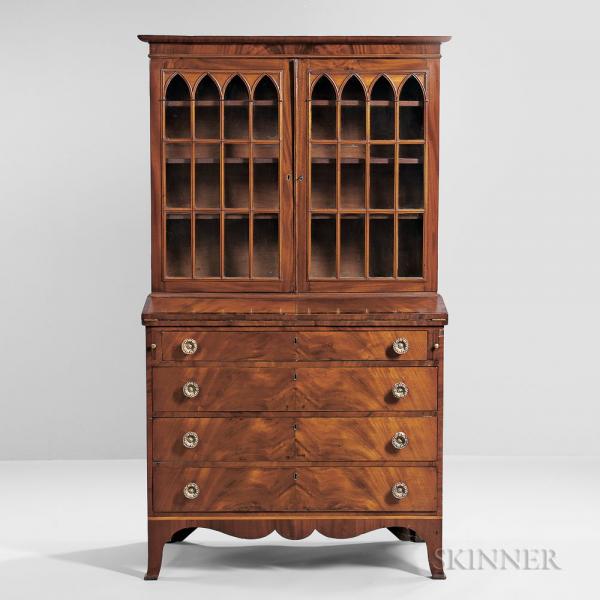Mahogany and Mahogany Veneer Glazed Desk/Bookcase