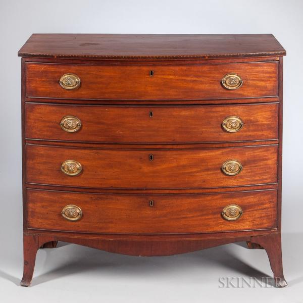 Mahogany and Mahogany Veneer Inlaid Bow-front Chest of Drawers