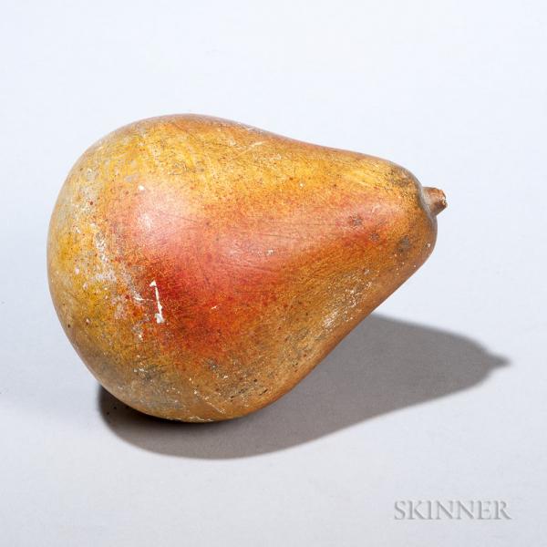 Large Yellow- and Red-painted Chalkware Pear