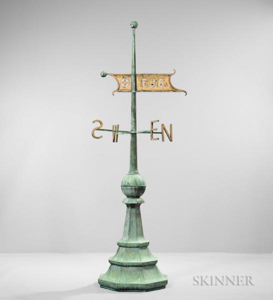 Large Freestanding Molded Sheet Copper Bannerette Weathervane