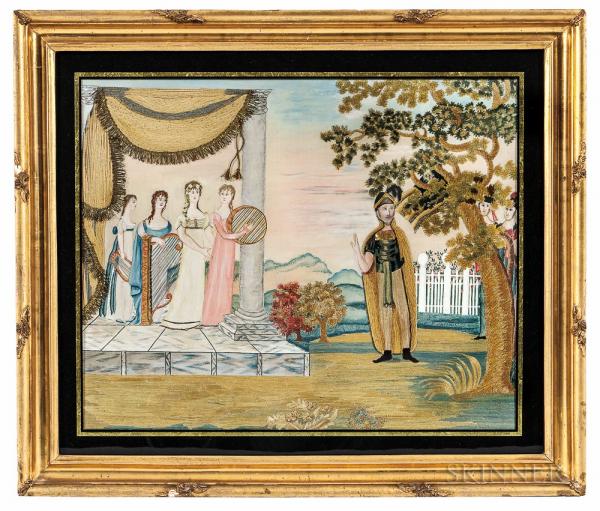 Painted Silk and Needlework Picture "Jeptha's Rash Vow,"