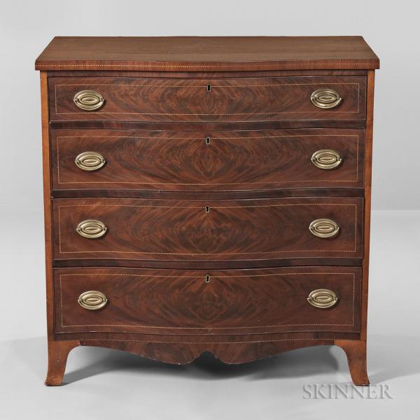 Walnut and Mahogany Veneer Inlaid Bureau