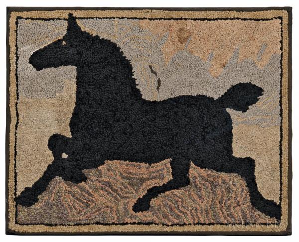 Hooked Rug with Black Horse