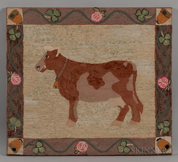 Hooked Rug with Cow