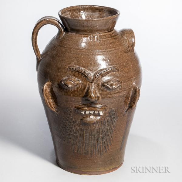 Three-gallon Charles Lisk Alkaline Glazed Stoneware Face Jug