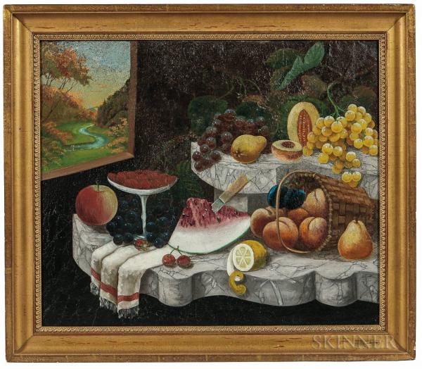 American School, 19th Century Still Life with Fruit on a Marble Table