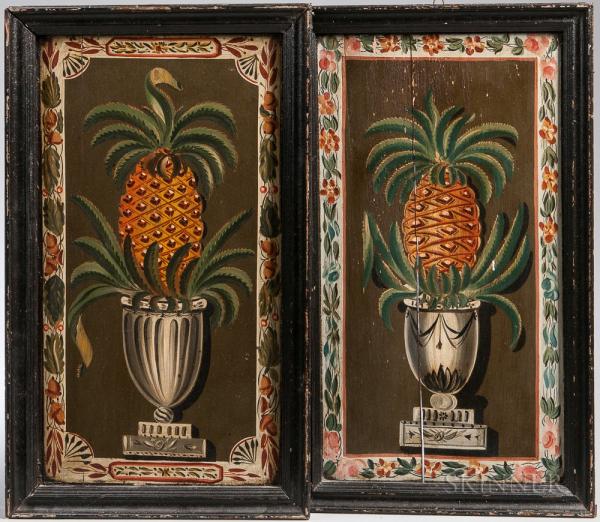Pair of Polychrome Painted Panels