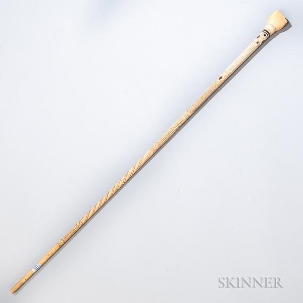 Carved Fist Whalebone and Whale Ivory Cane