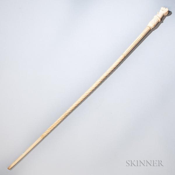 Carved Fist and Snake Whalebone and Ivory Cane