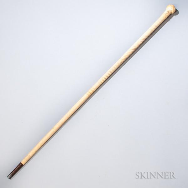 Carved Whalebone and Whale Ivory Cane