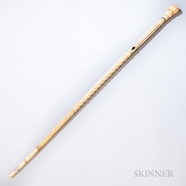 Carved Whalebone and Whale Ivory Cane