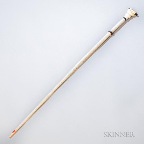 Carved Fist Whalebone and Whale Ivory Cane