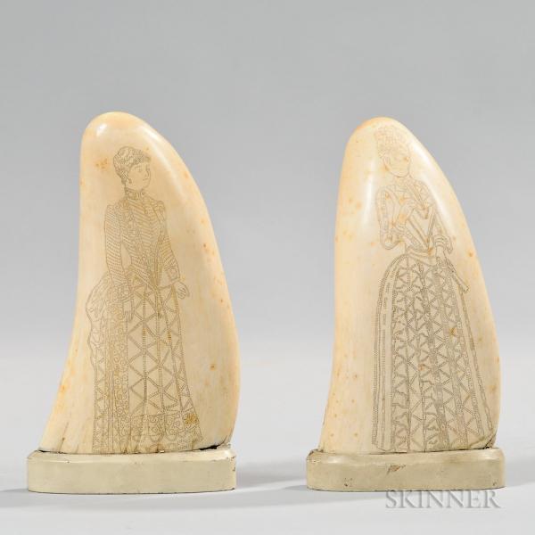 Pair of Scrimshaw Whale's Teeth