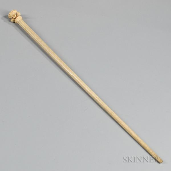 Whale Ivory and Whalebone Knob and Fist Cane