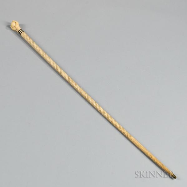 Whale Ivory and Whalebone Ball-in-Hand Cane