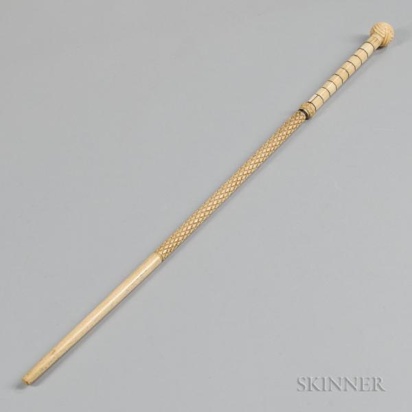 Carved Whale Ivory and Whalebone Cane