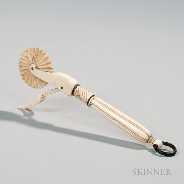 Carved and Turned Whale Ivory Jagging Wheel