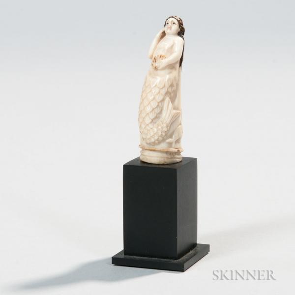 Miniature Carved Whale Ivory Mermaid Finial