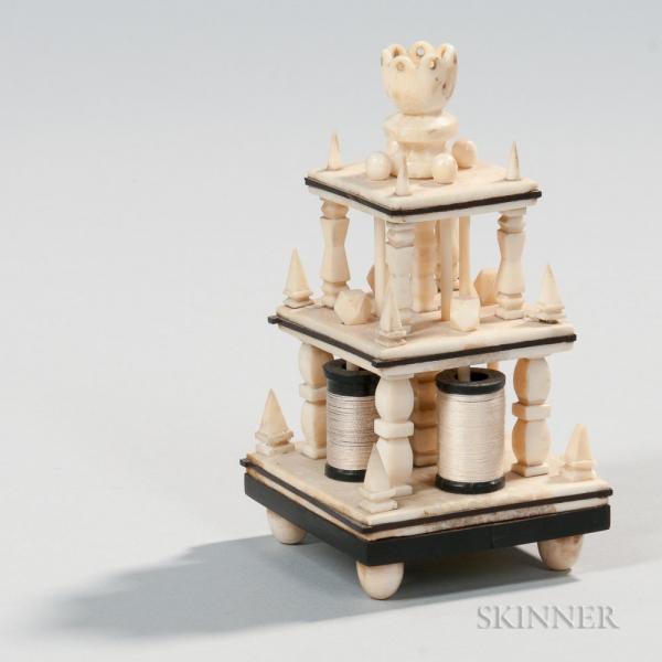Carved Whale Ivory Thread Spool Holder