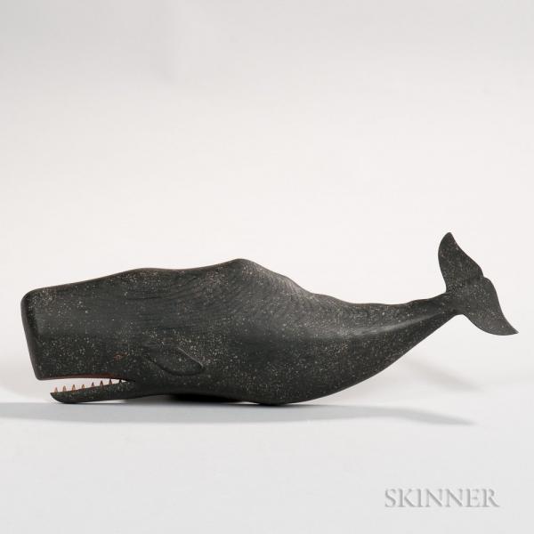 Carved and Painted Wooden Sperm Whale Plaque
