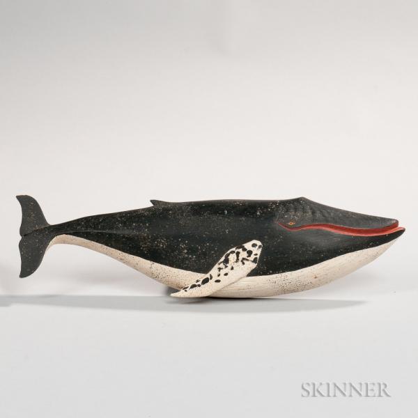 Carved and Painted Wooden Humpback Whale Plaque