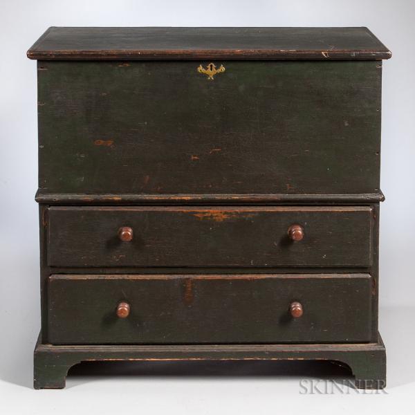 Early Green-painted Pine Chest over Two Drawers