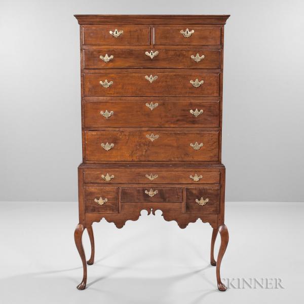 Maple and Tiger Maple High Chest of Drawers