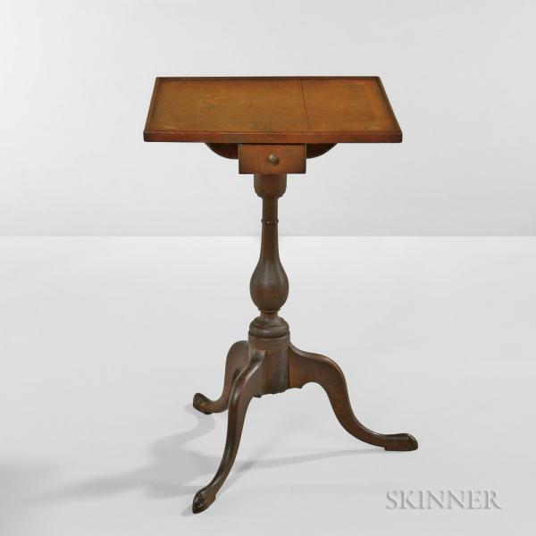 Cherry Inlaid Candlestand with Drawer