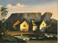 Thomas Chambers (New York/England, 1808-1869) Riverside Buildings Below a Cliff