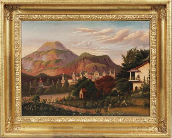 Thomas Chambers (New York/England, 1808-1869) Hill Townscape, Probably Mexico