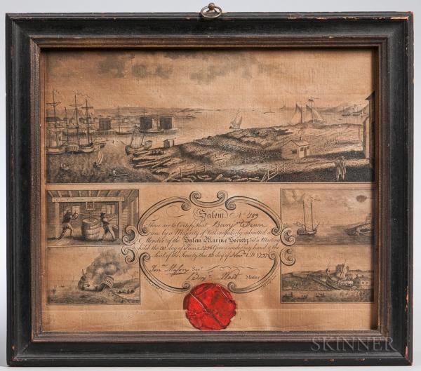 Printed Salem Marine Society Membership Certificate