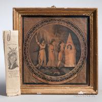 Framed George Washington Memorial and Five Washington Benevolent Society Parchment Ribbons