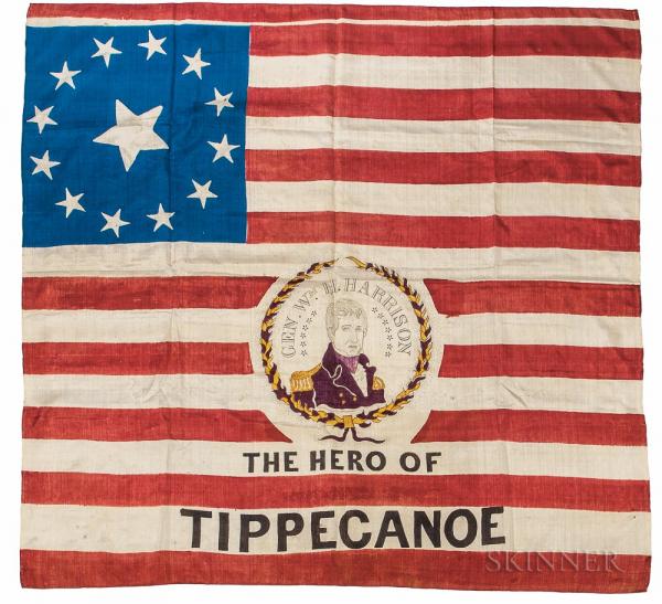William Henry Harrison "The Hero of Tippecanoe" Silk Campaign Banner
