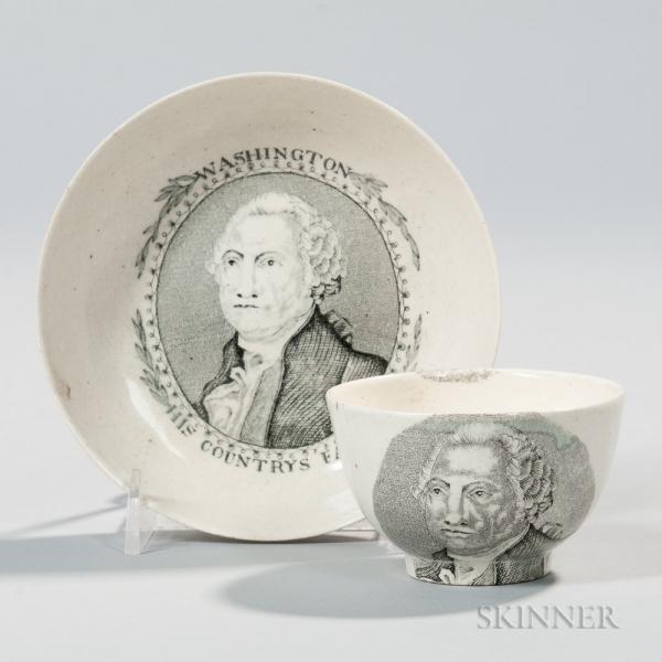 Creamware George Washington "Countrys Father" Teacup and Saucer