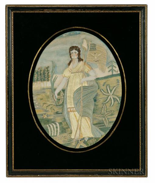 Painted Silk and Needlework Picture Depicting "Liberty in the Form of the Goddess of Youth" after Edward Savage
