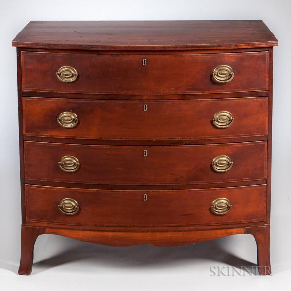 Mahogany and Mahogany Veneer Inlaid Bow-front Chest of Drawers