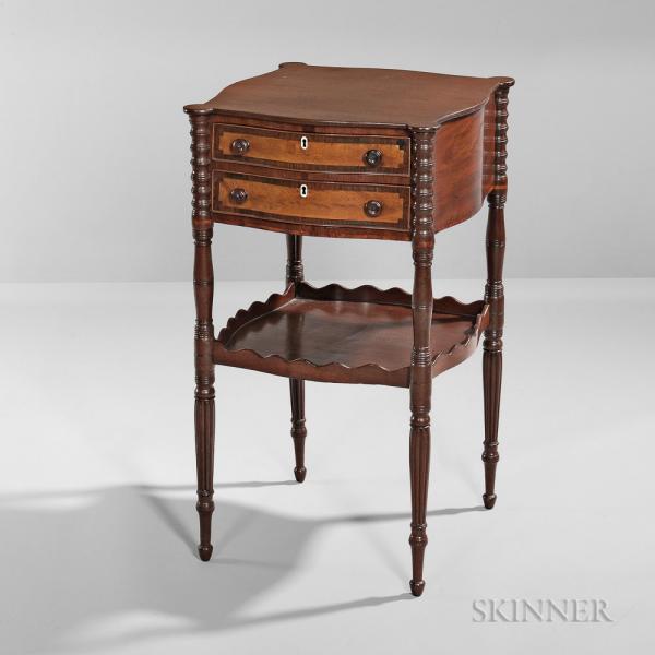 Federal Mahogany and Mahogany, Birch, and Rosewood Veneer Worktable