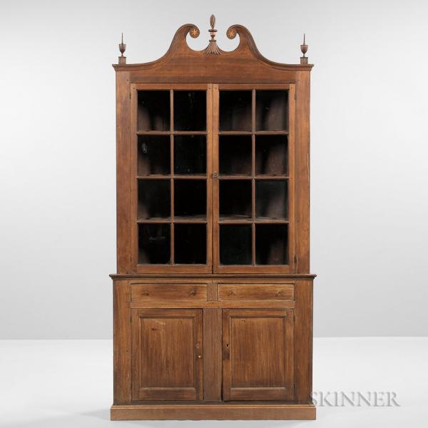 Inlaid Walnut Corner Cupboard