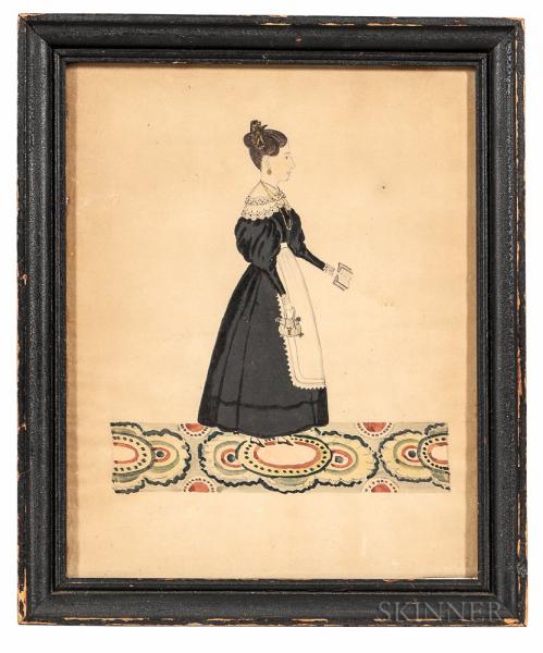 Joseph Davis (Maine/New Hampshire, 1811-1865) Portrait of a Woman in a Black Dress Holding a Book and a Purse