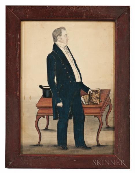 Attributed to J. Evans (New England, 19th Century) Full-length Portrait of a Gentleman in a Dark Blue Suit