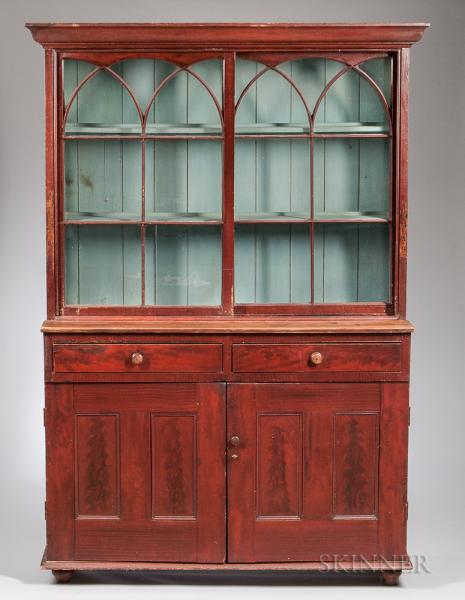 Gothic Revival Grain-painted Bookcase Cupboard
