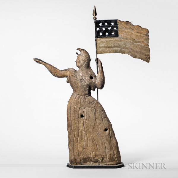 Molded and Painted Sheet Copper Goddess of Liberty Weathervane