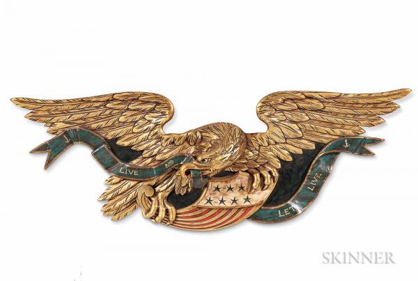Large Carved, Painted, and Gilded Eagle Plaque