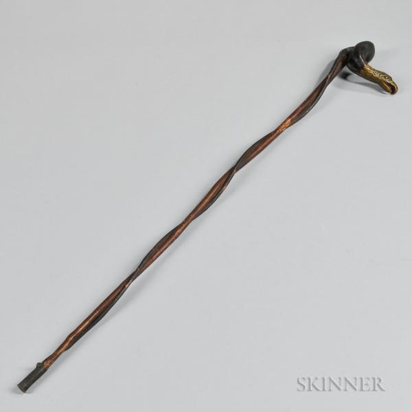 Carved Polychrome Eagle Head Cane